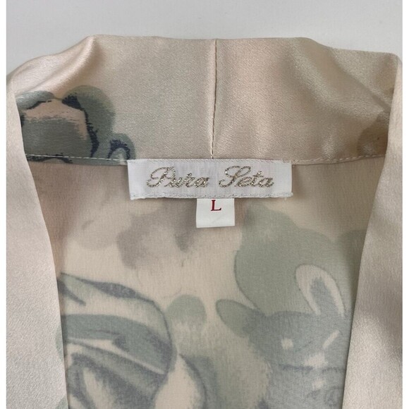 Vintage Pura Seta Silk Floral Button Front Tunic Top L Womens Boho Coastal Beach - Picture 3 of 10